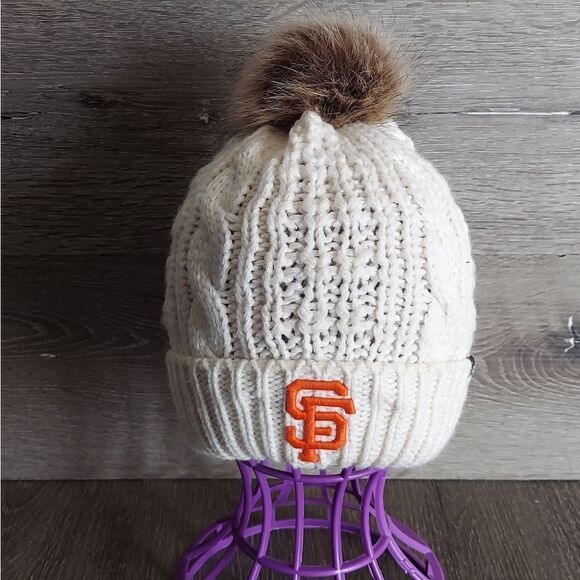 Women's San Francisco Giants '47 Cream Meeko Cuffed Knit Hat with Pom - Picture 1 of 5